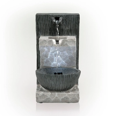14" Modern Cascading Tabletop Fountain With LED Lights Gray - Alpine Corporation 1 14" Modern Cascading Tabletop Fountain With LED Lights Gray - Alpine Corporation