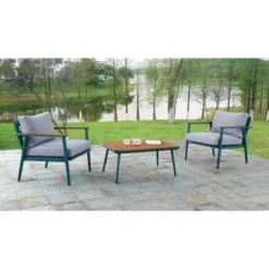 3pc Peakey Aluminum Patio Conversation Set Gray/Green/Oak - MiBasics