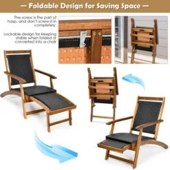 Costway 2PCS Patio Folding Rattan Lounge Chair Wood Frame Retractable Footrest -Crosley Sales Store GUEST eaa3d610 b23a 4dbf bd57 a0a1298db45a