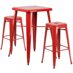 Flash Furniture Commercial Grade 23.75" Square Metal Indoor-Outdoor Bar Table Set With 2 Square Seat Backless Stools -Crosley Sales Store GUEST eb4b352c aa4e 4c4d be27 c38fb98f7db3