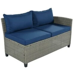 5pc Outdoor Wicker Conversation Set With Cushions - Blue - GODEER -Crosley Sales Store GUEST ec644252 4cf1 46b0 8685 26c76bd5206e