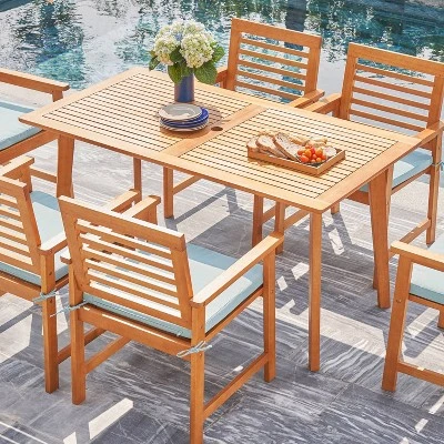 Waimea 7pc Honey Slatted Eucalyptus Wood Patio Dining Set With Cushions - Vifah 4 Waimea 7pc Honey Slatted Eucalyptus Wood Patio Dining Set With Cushions - Vifah - Image 4