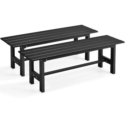 Costway 2PCS Outdoor HDPE Bench With Metal Frame 47'' X 14'' X 16'' For Yard Garden Brown/Black/Gray 9 Costway 2PCS Outdoor HDPE Bench With Metal Frame 47'' X 14'' X 16'' For Yard Garden Brown/Black/Gray - Image 9