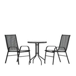 Emma And Oliver Three Piece Patio Table Set With Round Metal Frame Table With Tempered Glass Top And Two Flex Comfort Stacking Chairs -Crosley Sales Store GUEST efd6e2a8 9b87 4b39 b7f6 df041b587822