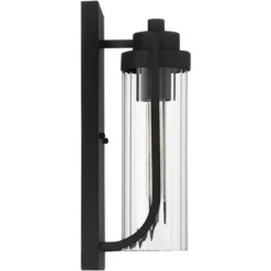 Possini Euro Design Bogata Modern Outdoor Wall Light Fixture Textured Black 15 1/2" Clear Ribbed Glass For Post Exterior Barn Deck House Porch Yard -Crosley Sales Store GUEST f0145b65 4c82 4212 a915 143f48d3ef80