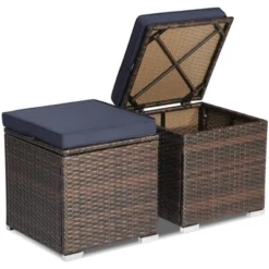 Costway 2PCS Patio Rattan Ottomans Seat Side Table Storage Box Footstool W/Cushions Navy -Crosley Sales Store GUEST f055dc5f 6551 4534 8c29 8760ffe9c86b