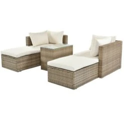 5pc Wicker Patio Seating Set With Cushions - Brown/Beige - GODEER -Crosley Sales Store GUEST f063aefb 5e97 4789 bf34 3b58cdc11b2b