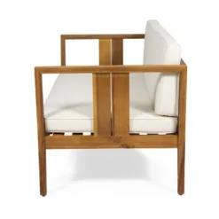 Nicholson Outdoor 4 Seater Acacia Wood Chat Set - Teak/Beige - Christopher Knight Home -Crosley Sales Store GUEST f095ec40 2604 46ba 84c9 71648238f4d8