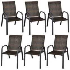Tangkula 6PCS Outdoor PE Wicker Stacking Dining Chairs Patio Arm Chairs -Crosley Sales Store GUEST f153054e 5feb 465f 9af9 7ad40a277087