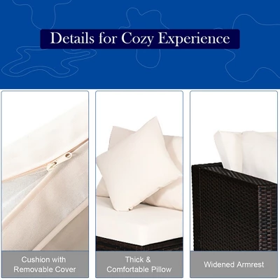 Costway 4PCS Patio Rattan Wicker Sofa Furniture Set Cushioned Conversation Ottoman Set 7 Costway 4PCS Patio Rattan Wicker Sofa Furniture Set Cushioned Conversation Ottoman Set - Image 7