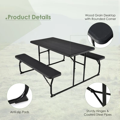 Costway Folding Picnic Table & Bench Set For Camping BBQ W/ Steel Frame White/Balck 3 Costway Folding Picnic Table & Bench Set For Camping BBQ W/ Steel Frame White/Balck - Image 3