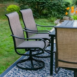 7pc Outdoor Dining Set With Swivel Sling Chairs & Large Metal Rectangle Table With Umbrella Hole - Gray - Captiva Designs -Crosley Sales Store GUEST f511f7b3 1860 4747 b7d8 ca662ef2cdd3