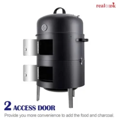 Realcook 17 Inch Vertical Heavy Duty Round Steel BBQ Charcoal Outdoor Smoker With Latch Locking System And Dual Entrance Doors, Black -Crosley Sales Store GUEST f6a4548a e15b 4aa0 ba2f da85e7f88846