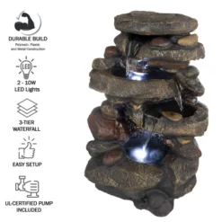 Nature Spring 3-Tiered Electric Waterfall Cascade Fountain With Pump And LED Lights -Crosley Sales Store GUEST f6b1a8c4 8796 49c8 877a 49ca7ec4d05f