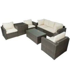 7pc Wicker Patio Set With Cushions & Storage Box - Gray/Beige - GODEER -Crosley Sales Store GUEST f6d5b90b 9108 469b 97e2 783e6a2a3070 1