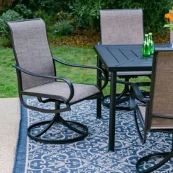7pc Outdoor Dining Set With Swivel Sling Chairs & Large Metal Rectangle Table With Umbrella Hole - Gray - Captiva Designs -Crosley Sales Store GUEST f71ef293 dacc 4523 a2b5 34984a087915