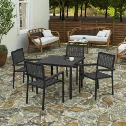 Merrick Lane 5 Piece Indoor/Outdoor Dining Set With Table And Four Chairs With Black Poly Resin Slats 14 Merrick Lane 5 Piece Indoor/Outdoor Dining Set With Table And Four Chairs With Black Poly Resin Slats -Crosley Sales Store GUEST f7bc678a 395f 4092 aaf5 5b1770b2d9b5