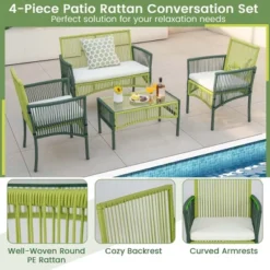 Costway 4PCS/8PCS Patio Round Wicker Conversation Set With Cushions Tempered Glass Side Table -Crosley Sales Store GUEST f9533545 63db 4195 a9d8 dedf84db2802