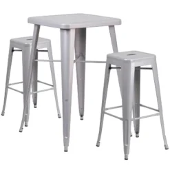 Flash Furniture Commercial Grade 23.75" Square Metal Indoor-Outdoor Bar Table Set With 2 Square Seat Backless Stools -Crosley Sales Store GUEST f9db5aa4 5916 4b43 8b08 88e8b9206fec