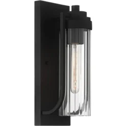 Possini Euro Design Bogata Modern Outdoor Wall Light Fixture Textured Black 15 1/2" Clear Ribbed Glass For Post Exterior Barn Deck House Porch Yard -Crosley Sales Store GUEST fb44b2d2 67b3 4d07 8f2f afbaa4fc7589