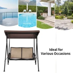 Tangkula 2-Person Patio Swing Seat Outdoor Porch Swing All Weather Hammock W/Canopy & Storage Pockets Brown -Crosley Sales Store GUEST fc95e9b2 0eb3 4685 b83b d49af2414c26