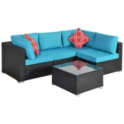 5pc Wicker Patio Sectional Seating Set With Cushions - Espresso/Blue - GODEER 14 5pc Wicker Patio Sectional Seating Set With Cushions - Espresso/Blue - GODEER -Crosley Sales Store GUEST fd2d88cb 277d 4a6a 8df5 344d2d080018