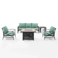 Kaplan 5pc Sofa Set With Fire Table - Mist - Crosley