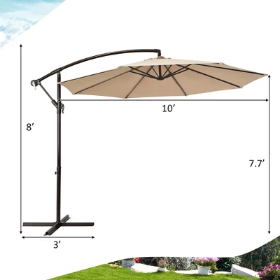 Costway 10FT Patio Offset Hanging Umbrella Easy Tilt Adjustment 8 Ribs Backyard BurgundyBeigeTanBlue 2 Costway 10FT Patio Offset Hanging Umbrella Easy Tilt Adjustment 8 Ribs Backyard BurgundyBeigeTanBlue - Image 2