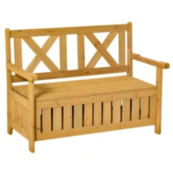 Outsunny 29 Gallon Garden Storage Bench With Wooden Frame, Large Entryway Deck Box W/ Unique X-Shape Back, Louvered Side Panels For Patio, Garden, Deck, Porch & Balcony -Crosley Sales Store GUEST fe51309e 5105 4a53 b935 f843ee4405b3