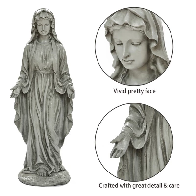 LuxenHome 30.5" H Virgin Mary Indoor Outdoor Statue Garden Statues, Gray Or Ivory 12 LuxenHome 30.5" H Virgin Mary Indoor Outdoor Statue Garden Statues, Gray Or Ivory - Image 12