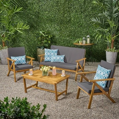 Panama 4pc Acacia Wood Patio Chair Set - Teak Finish - Christopher Knight Home 1 Panama 4pc Acacia Wood Patio Chair Set - Teak Finish - Christopher Knight Home