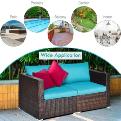 Costway 4PCS Patio Rattan Corner Sofa With Blue Cushion -Crosley Sales Store GUEST fef676c1 fa09 4bf7 a266 342d1c028231