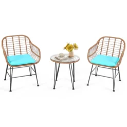 Tangkula 3PCS Patio Rattan Furniture Set With Round Tempered Glass Top Table & 2 Rattan Armchairs White/Turquoise/Red -Crosley Sales Store GUEST fff2abd0 2df8 4e6f a495 9af867b709e7